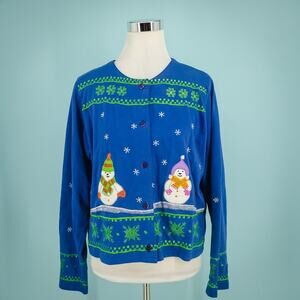 Michael Simon Lite Size Large L Blue Snowman Snowflake Applique Embroidered Butt
